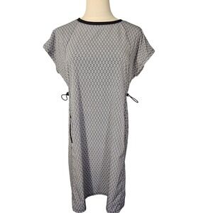 Talbots Women Petite Med Blue White Geometric Print Active Dress MP Pocket